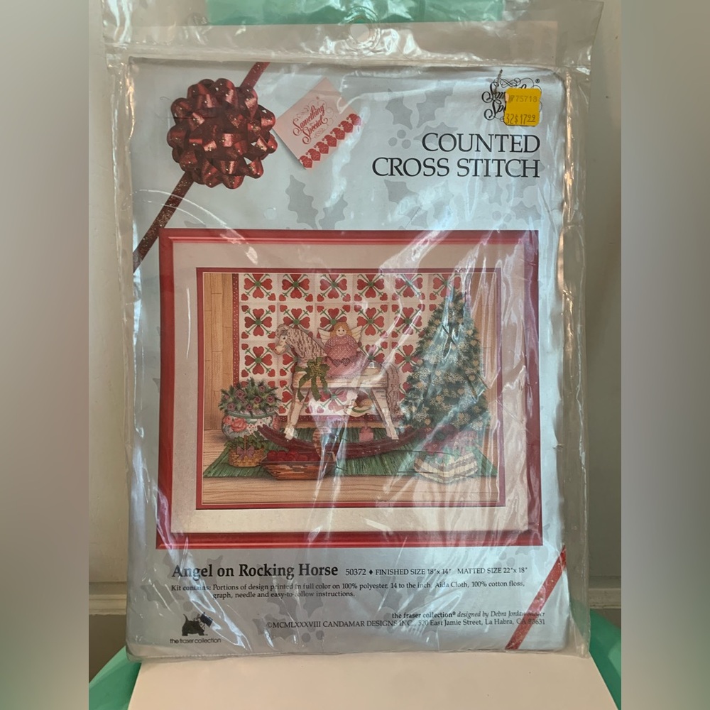 New Vintage Angel On Rocking Horse Christmas Counted Cross Stitch Kit 50372